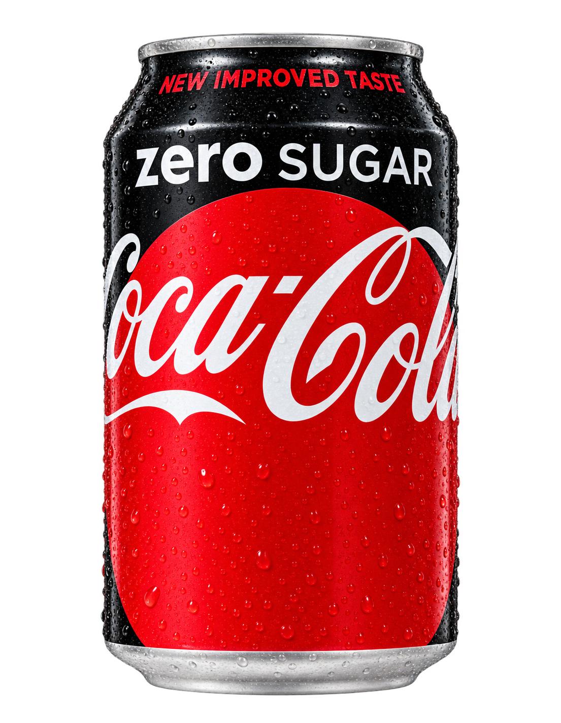 Canette Coca-Cola Zero Sugar noire et rouge, fraîche et perlée de gouttelettes
