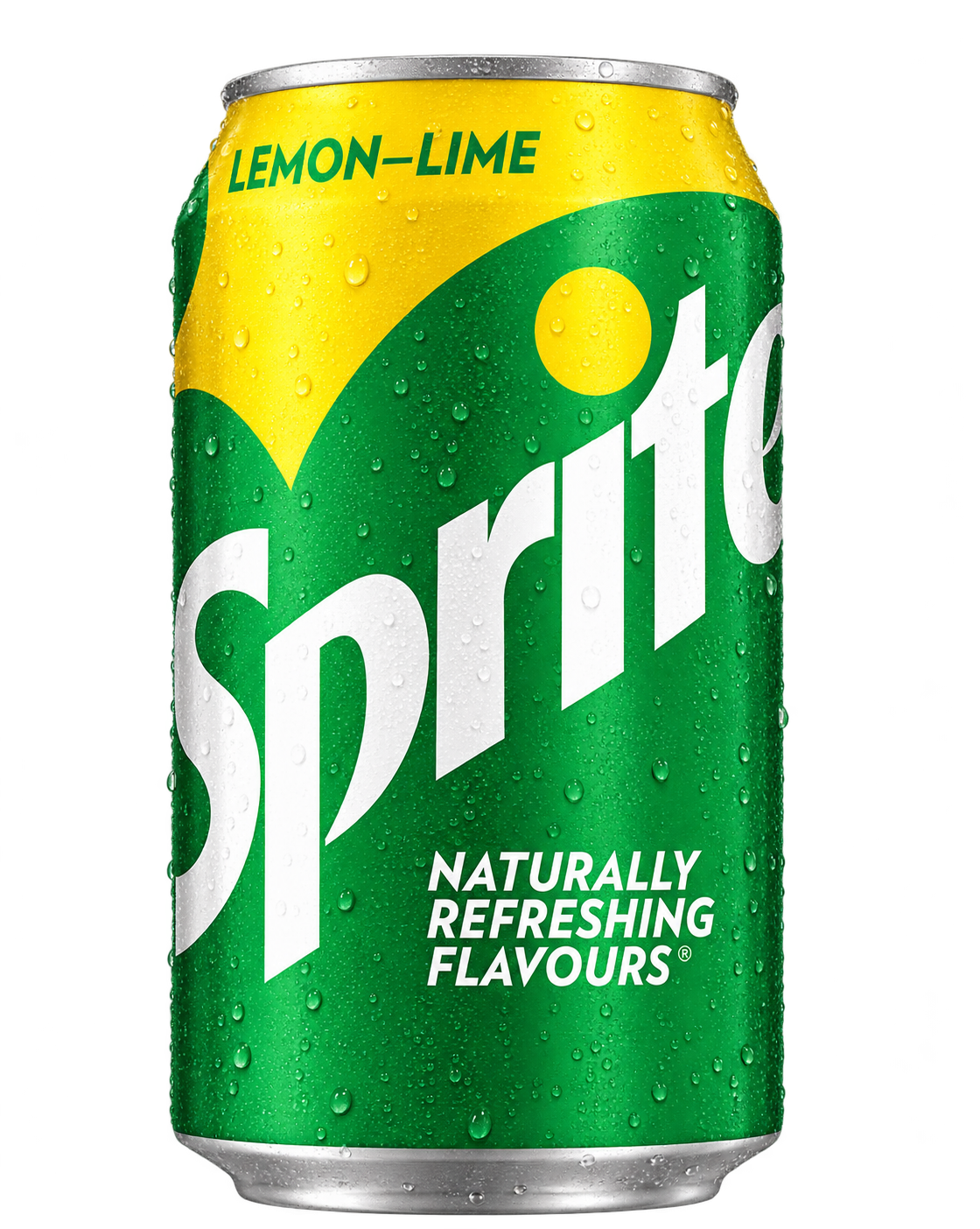 Canette verte et jaune Sprite Lemon-Lime, fraîche et perlée de gouttelettes